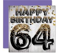 Tarjeta de cumpleaños 64 para hombres, globos negros y dorados con purpurina, tarjetas de feliz cumpleaños para hombre de 64 años, papá, abuelo, abuelo, tío grande, 145 mm x 145 mm, sesenta y cuatro