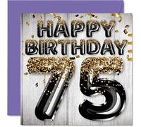 Tarjeta de cumpleaños 75 para hombres, globos negros y dorados con purpurina, tarjetas de feliz cumpleaños para hombre de 75 años, papá, bisabuelo, abuelo, abuelo, abuelo, 145 mm x 145 mm, setenta y