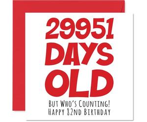 Tarjeta de cumpleaños 82 para hombres y mujeres, para él y ella, 29951 días de edad, divertida tarjeta de cumpleaños ochenta y dos ochenta y segundos para abuela, abuela, abuelo, gran mamá, papá, 145