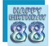 Tarjeta de cumpleaños 88 para hombres, globo de fiesta con purpurina azul, tarjetas de feliz cumpleaños para hombre de 88 años, gran abuelo, abuelo, papá, abuelo, abuelo, 145 mm x 145 mm, ochenta y