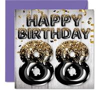 Tarjeta de cumpleaños 88 para hombres, globos negros y dorados con purpurina, tarjetas de feliz cumpleaños para hombre de 88 años, papá, bisabuelo, abuelo, abuelo, abuelo, 145 mm x 145 mm, ochenta y