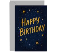 Tarjeta de cumpleaños alegre para amigo o ser querido, regalo de feliz cumpleaños, diseño gráfico celestial, para amigos, colegas, familiares, interior en blanco con sobre