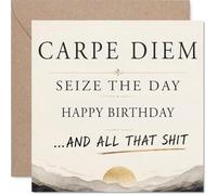 Tarjeta de cumpleaños atrevida, un poco de motivación con un guiño, tipografía dorada Carpe Diem y eslogan juguetón, cuadrada de 145 mm, sobre incluido