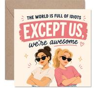 Tarjeta de cumpleaños atrevida - Unapologetically Awesome Vibes - Ilustración audaz de dos amigos seguros con actitud - cuadrado de 145 mm, sobre incluido