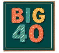 Tarjeta de cumpleaños Big 40 - Colorido diseño cuadragésimo hito con letras gráficas atrevidas en verde azulado, divertida tarjeta unisex para él o ella