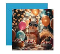 Tarjeta de cumpleaños con diseño de ardilla con texto en inglés "Birthday Squirrel", regalos para él, ella, mujeres, hombres, niños, niñas, compañeros de trabajo, amigos, mejor amiga, un brindis,