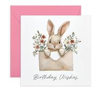 Tarjeta de cumpleaños con diseño de conejo, diseño de conejo floral, regalos para ella, esposa, novia, damas, mamá, bebé, hermana, tía, pide un deseo, viene con divertidas calcomanías