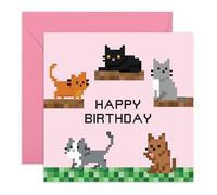 Tarjeta de cumpleaños con diseño de gatos de Pixel Gamer, tarjetas retro para niños, adultos, él, su hijo, hija, sobrina, sobrino, mejor amigo, amigo, amigo, vecino, mujeres y hombres, viene con