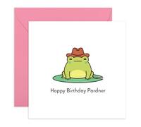 Tarjeta de cumpleaños con diseño de rana vaquera, con texto en inglés "Hoppy Birthday Pardner Froggo", regalos para parejas, amigos, colegas, compañeros de trabajo, mejores amigas, Yeehaw - Viene con