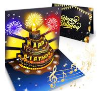 Tarjeta de Cumpleaños con Música y Luces, Tarjeta Pop Up 3D con Tarta, Vela LED para Soplar y Efectos de Luz, Suena Cumpleaños Feliz, Regalo para Ella y Él