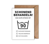 Tarjeta de cumpleaños con sobre, divertida tarjeta de cumpleaños "Schonend Behandeln! - Das Gute Stück ist 90" Creative Glückwunschkarte Humorvolle Geschenkkarte zum Geburtstag Happy Birthday Karte