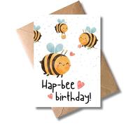 Tarjeta de cumpleaños con sobre - Tarjeta de cumpleaños "Hap-bee birthday" abejas corazones juego de palabras, tarjeta de regalo para cumpleaños (DIN A6)