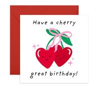 Tarjeta de cumpleaños con temática de cereza, "Have a Cherry Great Birthday!" - Divertida y bonita tarjeta de felicitación para amigos, familia, niños, él o ella, viene con divertidas calcomanías