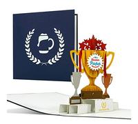Tarjeta de cumpleaños con texto en alemán "Bester Papa für Papa", tarjeta de cumpleaños con fiebre y trofeo, tarjeta de felicitación para el Día del Padre, tarjeta de agradecimiento para el padre, C27