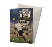 Tarjeta de cumpleaños con texto en inglés "Express Yourself" para el número 1 de color azul marino y blanco, incluye sobre, tarjeta de cumpleaños para fanáticos del fútbol