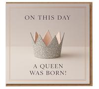 Tarjeta de cumpleaños con texto en inglés "On This Day A Queen Was Born" para ella, diseño de corona, divertida tarjeta de cumpleaños para esposa, madre, hermana o amiga