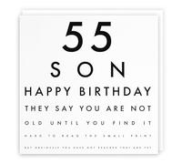 Tarjeta de cumpleaños con texto en inglés "Son 55 Son" Feliz Cumpleaños - They Say You Are Not Old Until You Find It Hard To Read The Small Print... - Colección de cartas