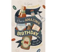 Tarjeta de cumpleaños con texto en inglés "To A Special Brother", diseño de botellas de cerveza con detalle de papel de aluminio de lujo de Wishing Well Studios, tamaño 6 x 9 pulgadas