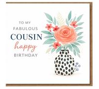 Tarjeta de cumpleaños con texto en inglés «To My Fabulous Cousin - Diseño floral de acuarela - Heartfelt Cousin Birthday Wishes