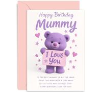 Tarjeta de cumpleaños conmovedora para mamá, regalo con texto en inglés "To The Best Mummy In All The Land", dulce ilustración de oso de peluche, para amigos, colegas, familia, interior en blanco con