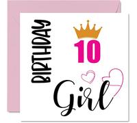 Tarjeta de cumpleaños de 10 para niñas, tarjetas de cumpleaños para niñas de 10 años, hija, hermana, nieta, prima, amiga, ahijada, sobrina, 145 mm x 145 mm, tarjetas de felicitación de 10 cumpleaños