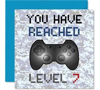 Tarjeta de cumpleaños de 7º jugador con texto en inglés "You Have Reached Level 7", tarjetas de cumpleaños para niños, tarjetas de felicitación para niños de 7 años, videojuegos, hija, hijo, sobrino,