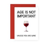 Tarjeta de cumpleaños de broma de vino para ella - Age Is Not Important Unless You Are Wine - Tarjeta de felicitación para mamá, tía, hermana, abuela, mejor amiga, mujer, viene con calcomanías
