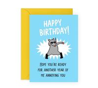 Tarjeta de cumpleaños de broma molesta - "Ready for Another Year of Me" Mouse Dancing, divertida tarjeta para hermano, hermana, esposa, marido, colega, primo, amigos, pareja - Viene con calcomanías