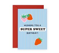 Tarjeta de cumpleaños de fresas - "Wishing You a Super Sweet Birthday" para todas las edades, amigos, niños, hija, sobrina, nieta, abuela, mamá, ella, él - Mensaje pensativo - Viene con calcomanías