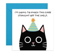 Tarjeta de cumpleaños de gato - Gatito negro con sombrero de fiesta "Knock This Card Straight off the Shelf" - Felicitación para amantes de los gatos, amigo, hermano, hermana, vecino, mamá peluda papá