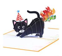 Tarjeta de cumpleaños de gato negro 3D Up divertida tarjeta de felicitación para amigo ella él - Diseño único de animales humorísticos con papel naranja de 5 x 7 pulgadas