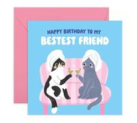 Tarjeta de cumpleaños de gatos relajantes - "My Bestest Friend" Spa y champán para amigos, mejores amigas, mejores amigas, hermanas, hermanas, niñas, mujeres, amantes de los gatos, tratándonos a