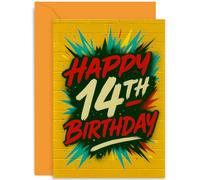 Tarjeta de cumpleaños de graffiti para adolescente, regalo "Happy 14th Birthday", diseño gráfico colorido para él, hijo, nieto, sobrino, ahijado, hermano, familia, adolescente, interior en blanco con