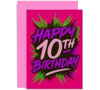Tarjeta de cumpleaños de graffiti para niña joven, regalo "Happy 10th Birthday", diseño gráfico colorido para su hermana, hija, nieta, sobrina, mejor amiga, familia, interior en blanco con sobre
