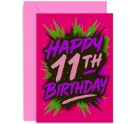 Tarjeta de cumpleaños de graffiti para niña joven, regalo "Happy 11th Birthday", diseño gráfico colorido para su hermana, hija, nieta, sobrina, mejor amiga, familia, interior en blanco con sobre
