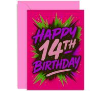 Tarjeta de cumpleaños de graffiti para niña Teeange, regalo "Happy 14th Birthday", diseño gráfico colorido para su hermana, hija, nieta, sobrina, mejor amiga, familia, adolescente, interior en blanco
