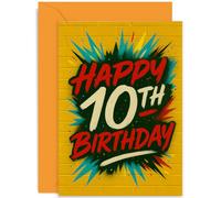 Tarjeta de cumpleaños de graffiti para niño pequeño, regalo "Happy 10th Birthday", diseño gráfico colorido para él, hijo, nieto, sobrino, ahijado, hermano, familia, interior en blanco con sobre