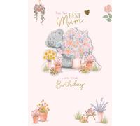 Tarjeta de cumpleaños de lujo para mamá con texto en inglés "For the Best Mum… on Your Birthday" Me To You oso y diseño floral con detalle de lámina dorada, 15,2 x 22,8 cm