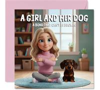 Tarjeta de cumpleaños de perro salchicha para mujer, una niña y su perro, tarjeta de feliz cumpleaños para niñas, tarjetas de felicitación femeninas de 145 mm
