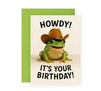 Tarjeta de cumpleaños de rana vaquera, Howdy It's Your Birthday! - Saludos para él, ella, amigo, colega, tío, abuelo, papá, marido, gente del campo, viene con divertidas calcomanías