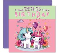 Tarjeta de cumpleaños de unicornio para niños, tarjeta de cumpleaños mágica, tarjeta de cumpleaños para niños, tarjetas de cumpleaños para él o ella, tarjeta de felicitación de 145 mm x 145 mm para