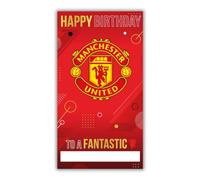 Tarjeta de cumpleaños del Manchester United Football Club. Viene con pegatinas para personalizar con tu leyenda, mamá, papá, nieto, novio, tarjeta de cumpleaños abierta, color rojo