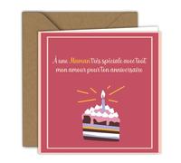 Tarjeta de cumpleaños - Diseño colorido con pastel festivo y fragmentos luminosos para mamá | Tarjeta plegada (15 x 15 cm) - con sobre kraft - Interior en blanco