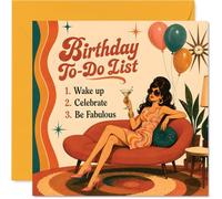 Tarjeta de cumpleaños divertida - Canaliza tu diva retro interior - Mujer ilustrada glamorosa con cóctel, globos y estilo de mediados de siglo - cuadrada de 145 mm, sobre incluido