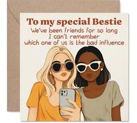 Tarjeta de cumpleaños divertida con texto en inglés «To My Special Bestie» con texto en inglés «To My Special Bestie» con dos amigos tomando una selfie descarada, perfecta para compartir risas y