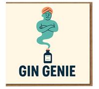 Tarjeta de cumpleaños divertida de Gin Genie - Ilustración de un genio de una botella de ginebra - Tarjeta humorística para amantes, amigos y colegas