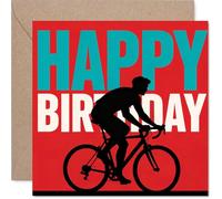 Tarjeta de cumpleaños divertida - Diversión de cumpleaños con pedal - Silueta de ciclista atrevida en rojo vibrante - Diseño animado para los amantes de la bicicleta - Cuadrado de 145 mm, sobre