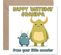 Tarjeta de cumpleaños divertida para abuelo, de tu pequeño monstruo, coloridos monstruos de dibujos animados que levantan sonrisas, cuadrada de 145 mm, sobre incluido