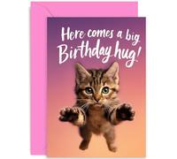 Tarjeta de cumpleaños divertida para amantes de los gatos, regalo con texto en inglés "Here Comes a Big Birthday Hug!", bonito diseño ilustrado, para mamá, esposa, novia, hermana, amiga, colega