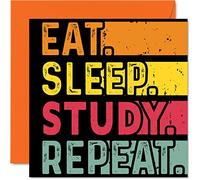 Tarjeta de cumpleaños divertida para ella o él, come, duerme, estudia, repite, tarjetas de feliz cumpleaños para estudiantes amantes del aprendizaje, tarjetas de felicitación de cumpleaños de 145 mm x
